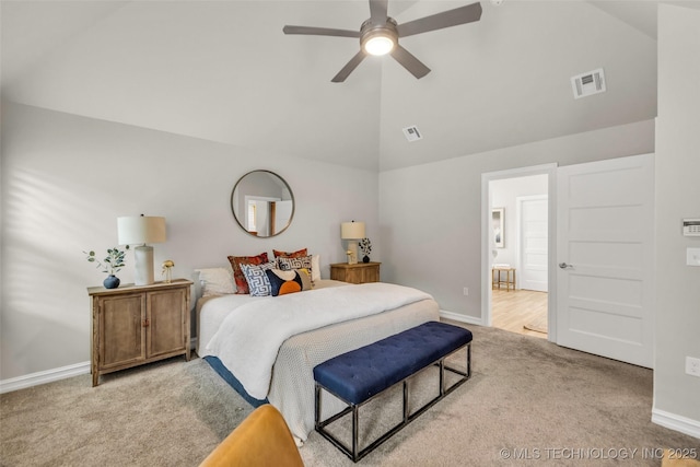 7380 Royalwood Way, Tulsa, OK 74131 - bedroom featuring carpet floors, lofted ceiling, and a ceiling fan