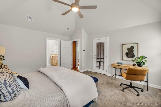 7380 Royalwood Way, Tulsa, OK 74131 - carpeted bedroom featuring lofted ceiling, access to outside, and a ceiling fan