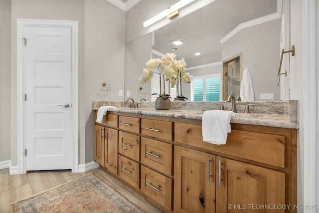 7380 Royalwood Way, Tulsa, OK 74131 - bathroom with crown molding and double vanity