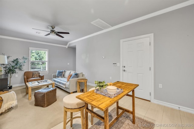 7380 Royalwood Way, Tulsa, OK 74131 - living room featuring a ceiling fan and ornamental molding