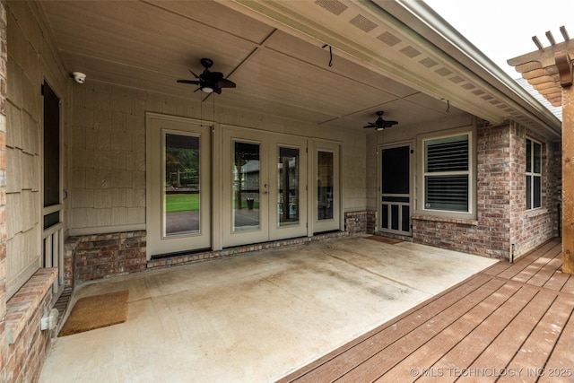 7380 Royalwood Way, Tulsa, OK 74131 - wooden terrace with french doors, a ceiling fan, and a patio