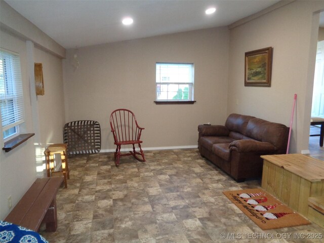 419124 E 1144th Rd, Checotah, OK 74426 - living area featuring stone finish flooring and recessed lighting