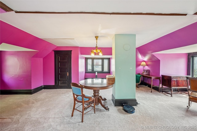 415 S 13th St, Muskogee, OK 74401 - dining space with carpet flooring and vaulted ceiling