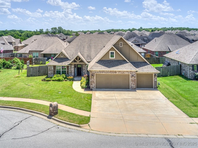 7616 E 84th St, Owasso, OK 74021 - craftsman-style home with concrete driveway, a residential view, a shingled roof, and brick siding