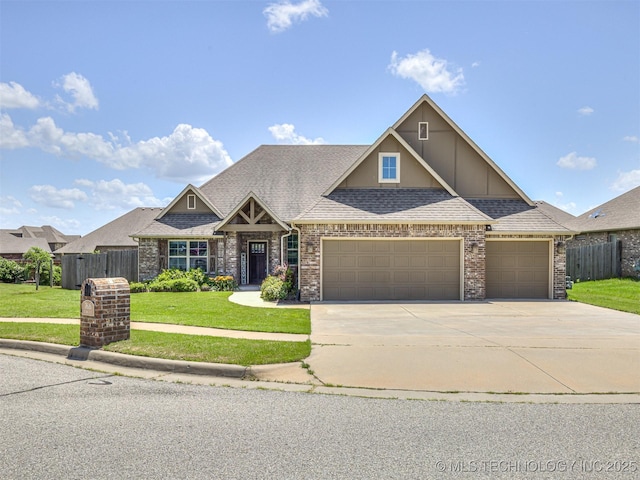 7616 E 84th St, Owasso, OK 74021 - craftsman house featuring a garage, concrete driveway, roof with shingles, and brick siding