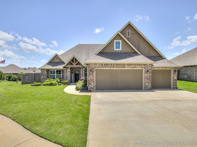 7616 E 84th St, Owasso, OK 74021 - craftsman inspired home with a garage, driveway, a shingled roof, and brick siding