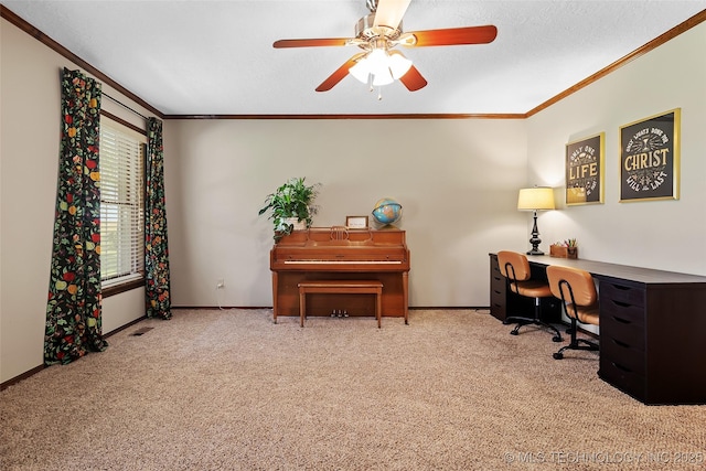 9644 Ew 19 Rd, Nowata, OK 74048 - office space featuring ornamental molding, ceiling fan, and carpet flooring