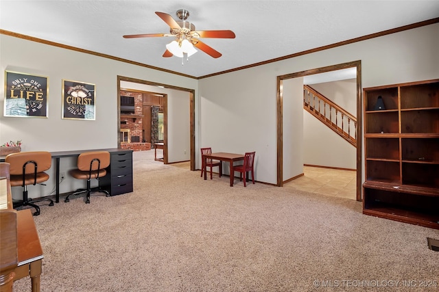 9644 Ew 19 Rd, Nowata, OK 74048 - carpeted home office with ceiling fan and ornamental molding