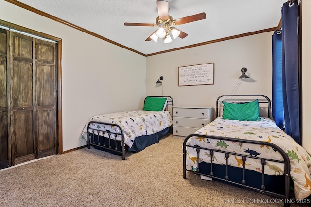 9644 Ew 19 Rd, Nowata, OK 74048 - bedroom with carpet, crown molding, and ceiling fan