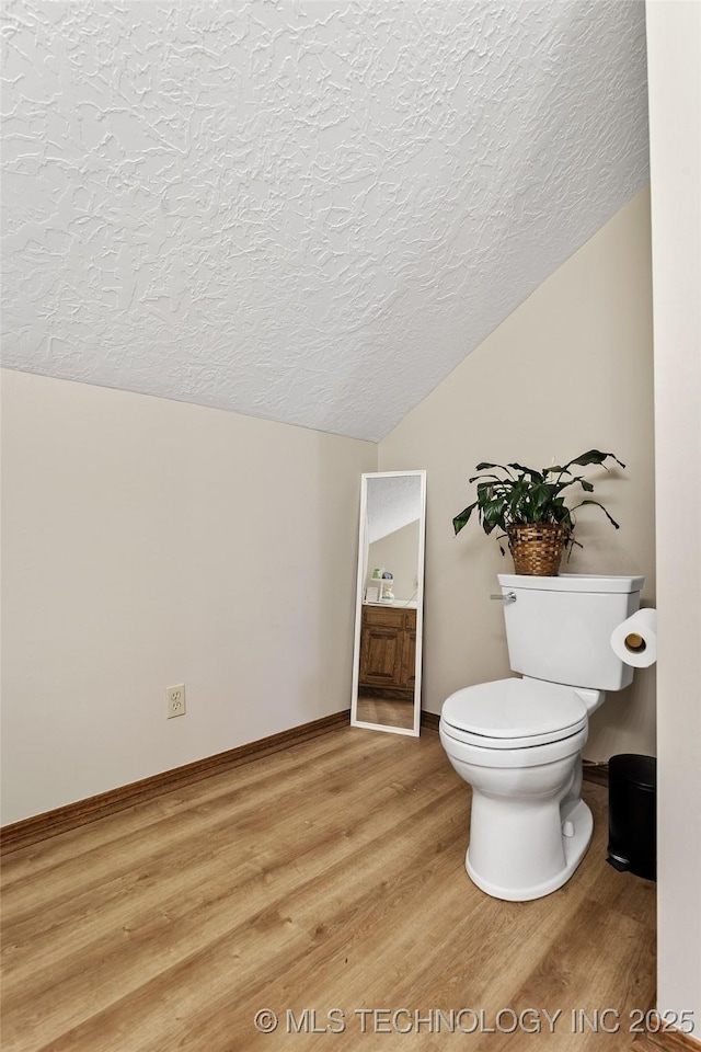 9644 Ew 19 Rd, Nowata, OK 74048 - bathroom with wood finished floors, a textured ceiling, and vaulted ceiling