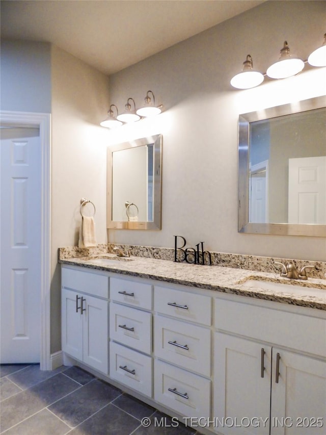 414467 E 1090th Rd, Checotah, OK 74426 - full bathroom with double vanity and tile patterned floors