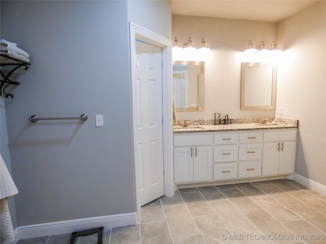 414467 E 1090th Rd, Checotah, OK 74426 - full bathroom featuring double vanity and tile patterned floors