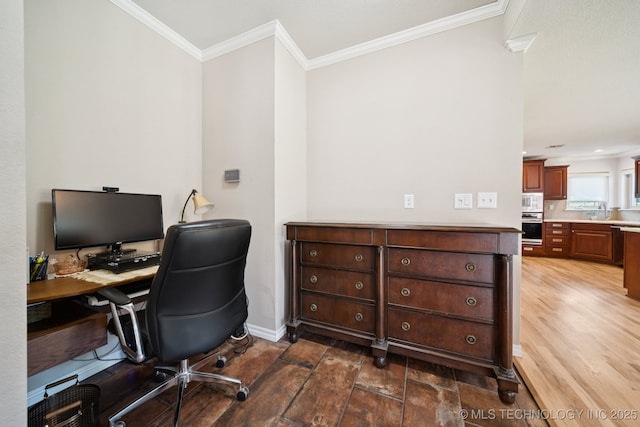 12920 E 183rd St S, Bixby, OK 74008 - office area with crown molding and a sink