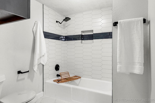 2012 N Santa Fe Ave, Tulsa, OK 74127 - bathroom with shower / tub combination, a textured ceiling, and tile patterned floors
