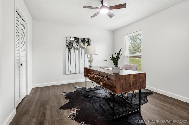 2012 N Santa Fe Ave, Tulsa, OK 74127 - office area featuring a ceiling fan, wood finished floors, and a textured ceiling