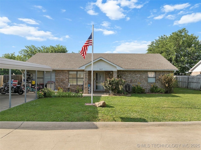 367 Elm, Lone Grove, OK 73443 - view of front of house with brick siding, a carport, and roof with shingles
