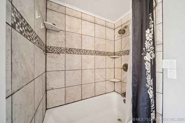 36516 Cramer Rd N, Mannford, OK 74044 - bathroom with ornamental molding and shower / bath combo with shower curtain