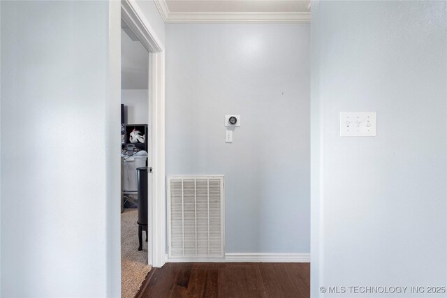 5764 S Carr, Pen, OK 74525 - hall with crown molding and dark wood-type flooring