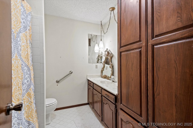 1020 Lariat Dr, Bartlesville, OK 74006 - full bath with vanity, a textured ceiling, and curtained shower
