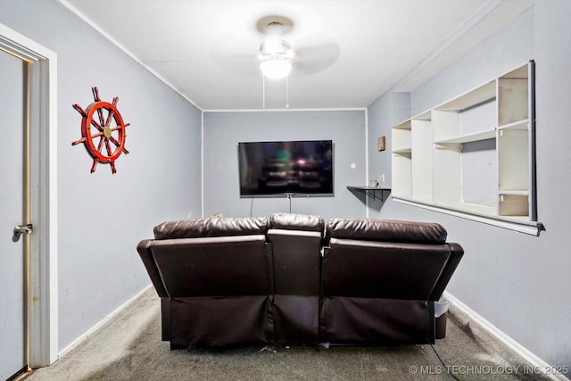 524 S 67th St, Broken Arrow, OK 74014 - carpeted living area featuring ceiling fan and baseboards