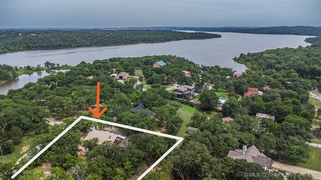 2676 Masters, Sulphur, OK 73086 - aerial overview of property's location featuring a large body of water and property parcel outlined