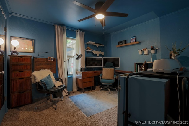 204 W Albuquerque St, Broken Arrow, OK 74011 - office space with crown molding, carpet floors, and ceiling fan