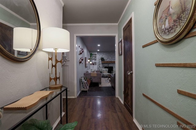 204 W Albuquerque St, Broken Arrow, OK 74011 - corridor featuring dark wood-style floors and crown molding