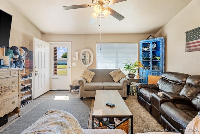 624 S Barclay, Dewey, OK 74029 - carpeted living room featuring ceiling fan