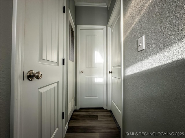 37103 S 4390th Rd, Adair, OK 74330 - hallway featuring dark wood-style floors and ornamental molding