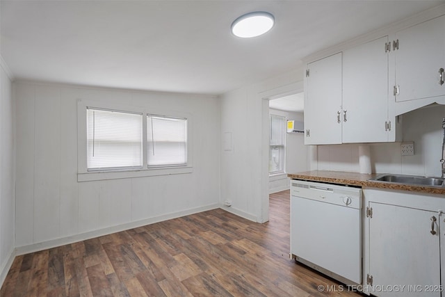 816 S Choctaw Ave, Bartlesville, OK 74003 - kitchen with dishwasher, dark wood-style flooring, and white cabinetry