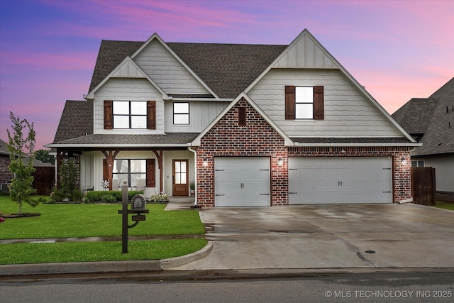 14271 S College Ave, Bixby, OK 74008 - view of front of home with board and batten siding, brick siding, driveway, and a shingled roof