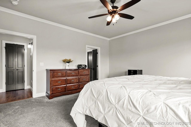 14271 S College Ave, Bixby, OK 74008 - carpeted bedroom featuring ornamental molding and ceiling fan