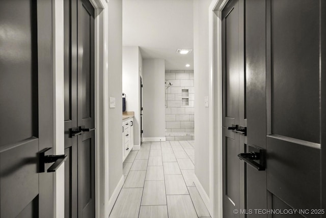 14271 S College Ave, Bixby, OK 74008 - full bathroom featuring a stall shower, tile patterned floors, vanity, and recessed lighting