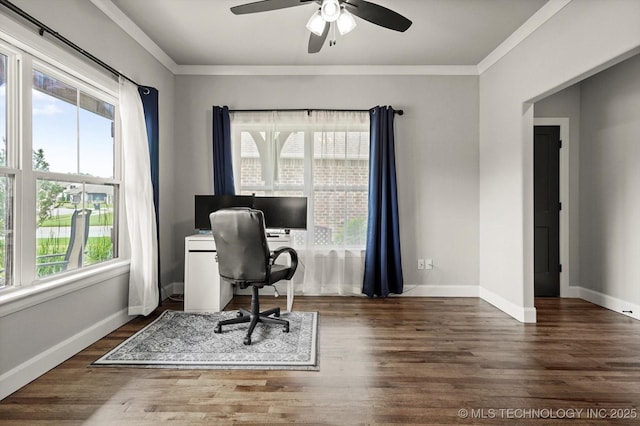 14271 S College Ave, Bixby, OK 74008 - office space featuring ceiling fan, ornamental molding, and wood finished floors