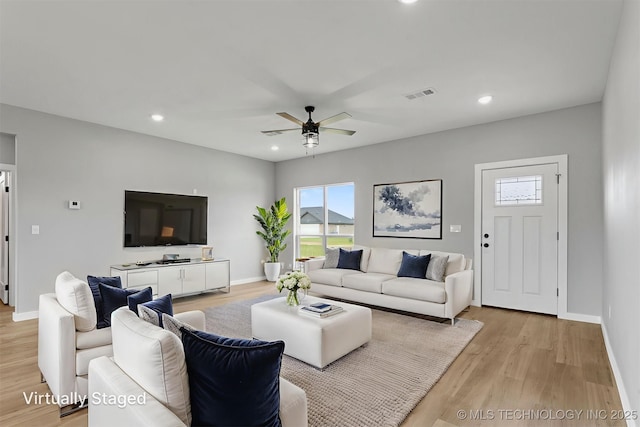59 Michael, Durant, OK 74730 - living room with a ceiling fan, light wood-type flooring, plenty of natural light, and recessed lighting