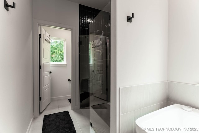 12926 S 20th Pl E, Jenks, OK 74037 - full bath featuring a shower stall, a soaking tub, and tile patterned flooring