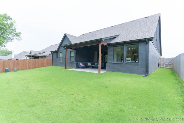 12926 S 20th Pl E, Jenks, OK 74037 - back of house featuring a patio, roof with shingles, a fenced backyard, and brick siding