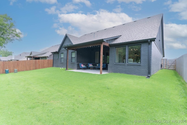 12926 S 20th Pl E, Jenks, OK 74037 - rear view of property with a shingled roof, a patio area, a fenced backyard, and brick siding