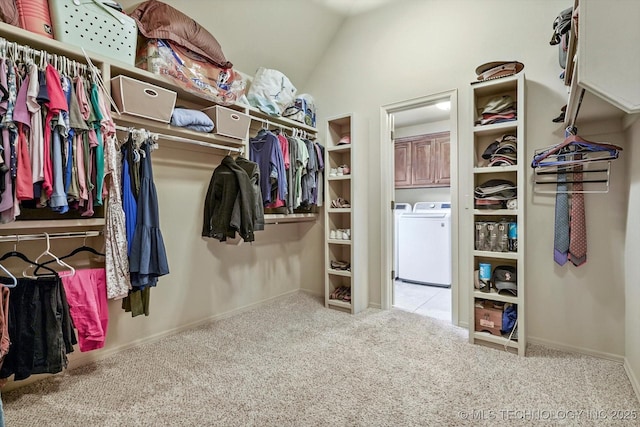 9312 N 93rd Ave E, Owasso, OK 74055 - spacious closet with carpet flooring, washer and dryer, and lofted ceiling