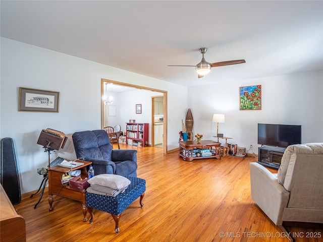 1508 E Seminole Ave, Mcalester, OK 74501 - living area featuring light wood-style flooring and ceiling fan