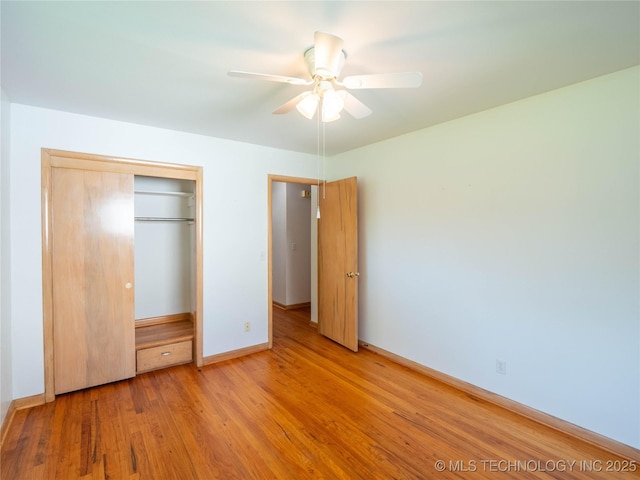 1508 E Seminole Ave, Mcalester, OK 74501 - unfurnished bedroom with light wood-style floors, a closet, and ceiling fan