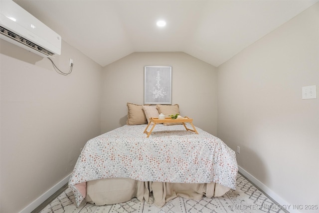 107 S Wyandotte Ave, Dewey, OK 74029 - bedroom featuring a wall mounted air conditioner, lofted ceiling, and recessed lighting