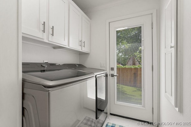 9703 S 100th E Ave, Tulsa, OK 74133 - washroom with independent washer and dryer, cabinet space, and crown molding