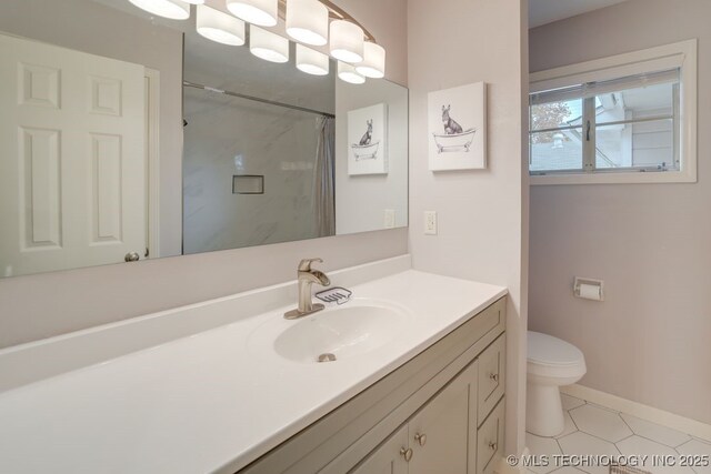 2441 S Norwood Ave, Tulsa, OK 74114 - full bath featuring vanity, tile patterned flooring, and a shower with shower curtain