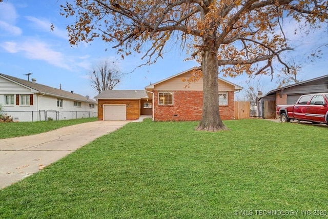 2441 S Norwood Ave, Tulsa, OK 74114 - view of front facade with concrete driveway, brick siding, a garage, a gate, and crawl space