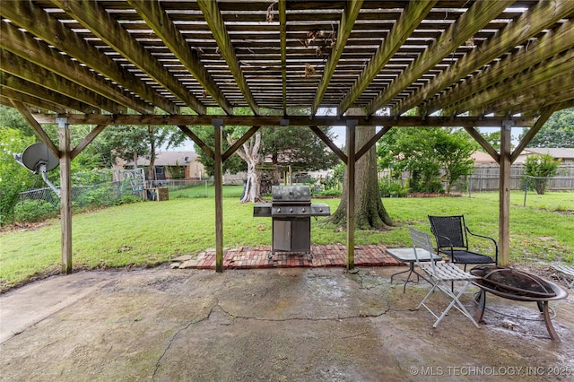 4504 S Cedar Ave, Broken Arrow, OK 74011 - fenced backyard featuring an outdoor fire pit, a grill, a pergola, and a patio