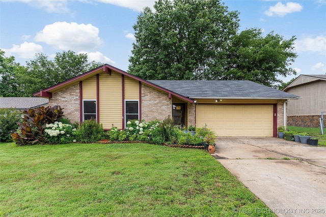 4504 S Cedar Ave, Broken Arrow, OK 74011 - mid-century inspired home with brick siding, concrete driveway, an attached garage, and a front yard