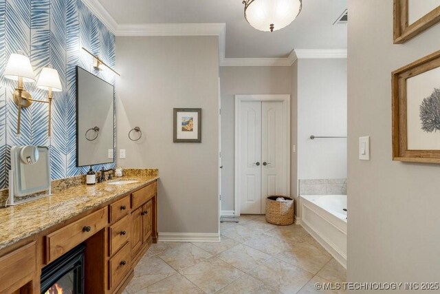 9402 E 109th St S, Tulsa, OK 74133 - full bathroom with crown molding, a garden tub, and vanity