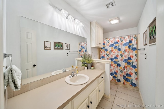 9065 E Prairie View Dr, Claremore, OK 74019 - bathroom with tile patterned floors, vanity, and a shower with shower curtain