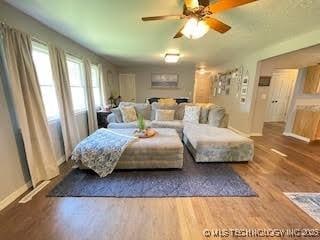 25961 S 621st Rd, Grove, OK 74344 - living area featuring wood finished floors and ceiling fan